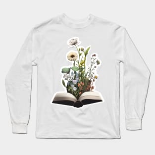 Watercolora Open Book, flowers growing Long Sleeve T-Shirt